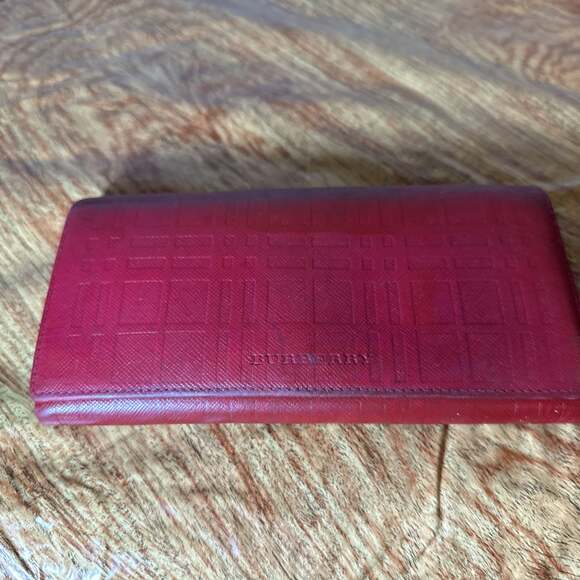 Burberry Embossed Leather Bifold Continental Long Wallet Red